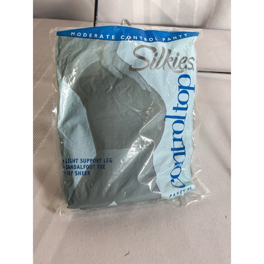 Silkies Control Top Sheer Pantyhose Light Support Sandalfoot Toe L Black 070308